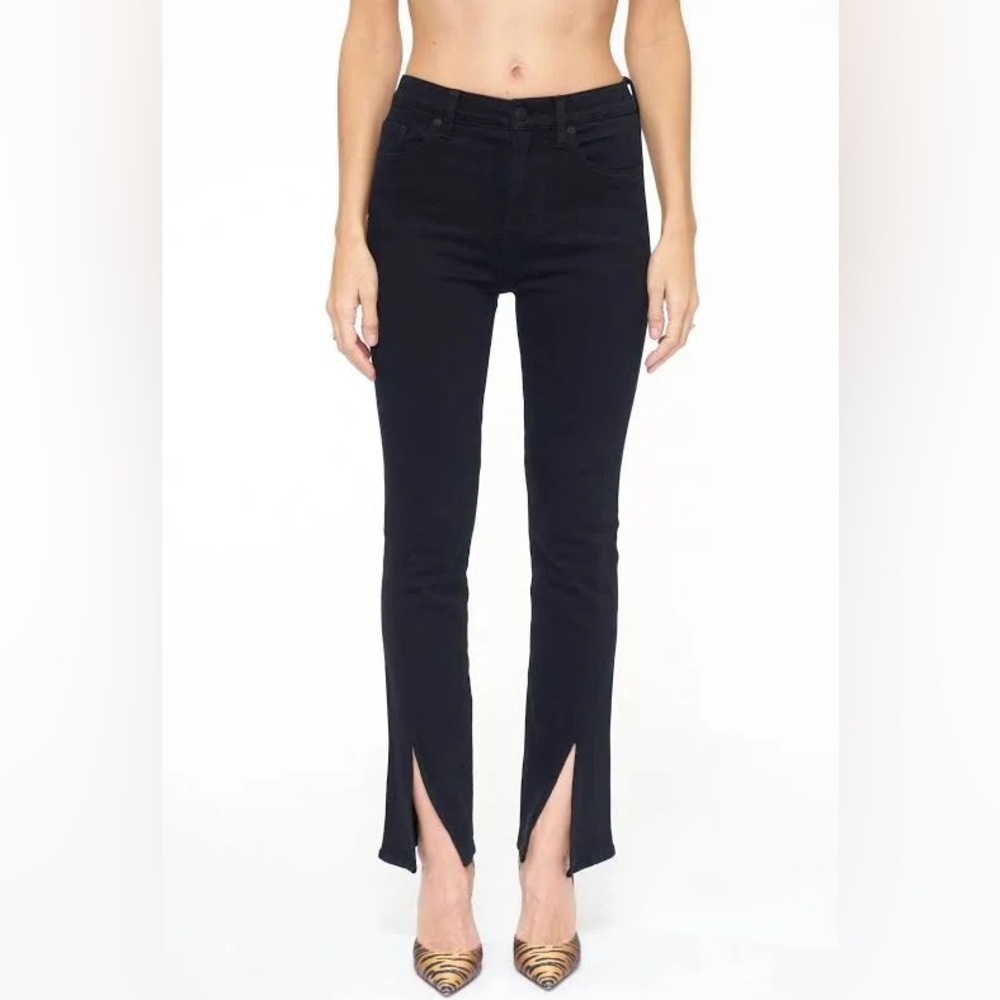 NEW‎ Pistola Teagan Black Denim High Rise Vented Slim Straight Jeans SZ 24